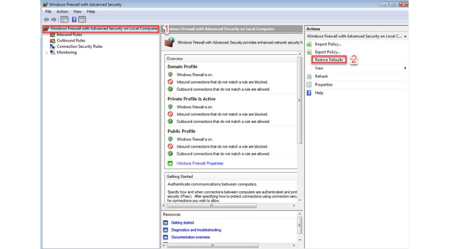 Vista Restore Deafult Policy for Firewall